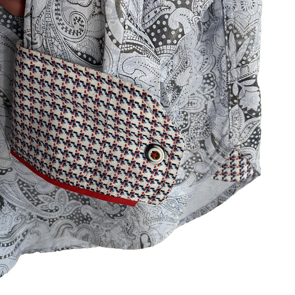 Luchiano Visconti Blue Gray & Red Paisley Design Long Sleeve Shirt Size Medium - Picture 9 of 16